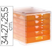 Ficheiro gavetas de secretaria liderpapel 340x270x255 mm empilhaveis 5 gavetas laranja translucido