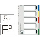 Separador esselte de plastico conjunto de 5 separadores folio com 5 cores multiperfurado