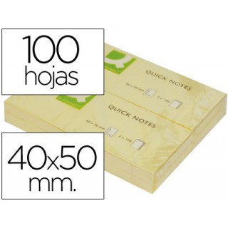Bloco de notas adesivas q-connect amarelo 40 x 50 mm