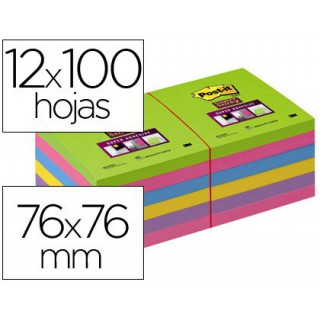 Caderno de notas adesivas post-it super stick ultra 76x76 mm pack de 12 caderno verde rosa amarelo lilass e fucsia