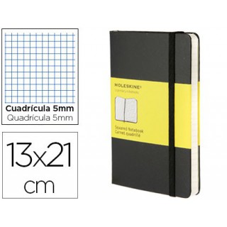 Livro de apontamentos moleskine 13 x21 cm quadriculado 5mm 240 folhas capa dura cor preto fecho elastico