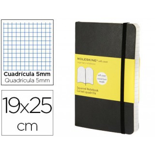 Livro de apontamentos moleskine 19 x 25 cm quadriculado 5mm 192 folhas capa flexivel cor preto fecho elastico