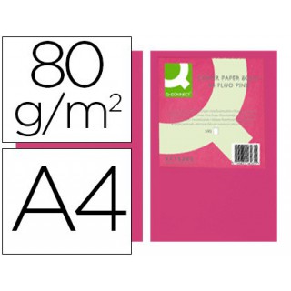 Papel de cor q-connect din a4 80gr rosa neon embalagem de 500 folhas