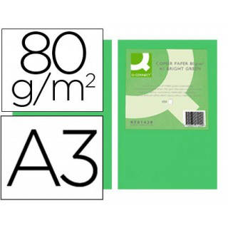 Papel de cor q-connect din a3 80gr verde intenso embalagem de 500 folhas