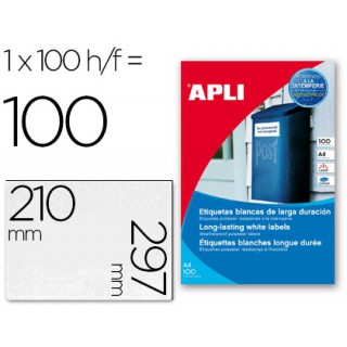 Etiquetas adesivas apli 12121 formato 210x297 mm poliester resistente a interperie impression laser
