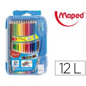 Lapis de cores maped color peps de 12 cores com borracha e apara lapis caixa inteligente