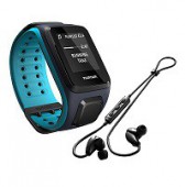 TomTom Runner2 Music + Auscultadores Bluetooth - Preto/Azul (Tamanho bracelete L)
