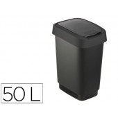 Cesto plastico offisys 50 litros com tampa de abertura completa ou meia por balanço cor preto 401x298x602 mm