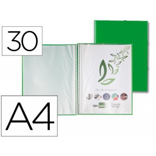 Capa catalogo liderpapel com espiral 30 bolsas polipropileno din-a4 verde